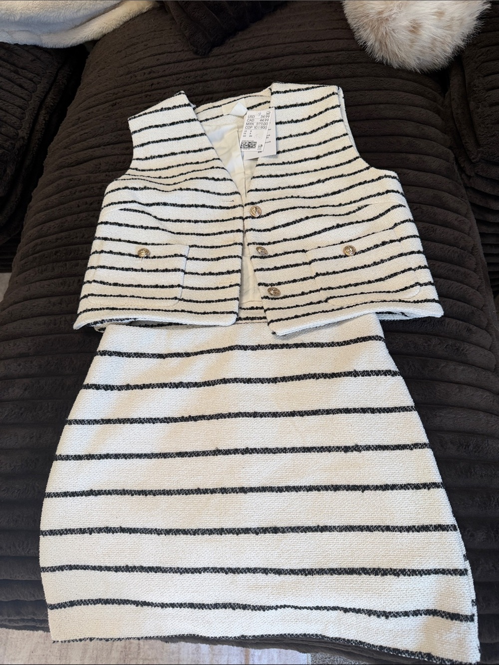 Girls' Cream and Black Striped Dress with Matching Vest